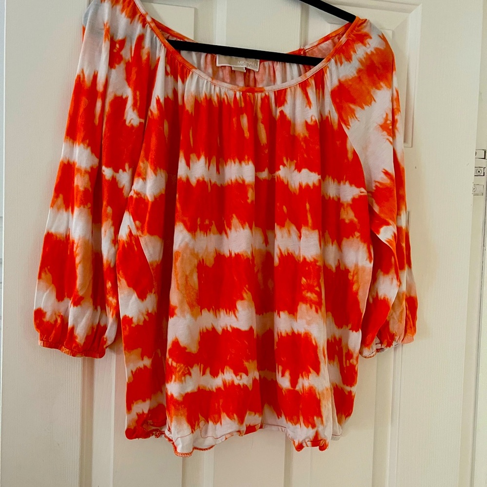 MICHAEL  Michael Kors Orange And White Tie Dye Blouse Size XL NWOT